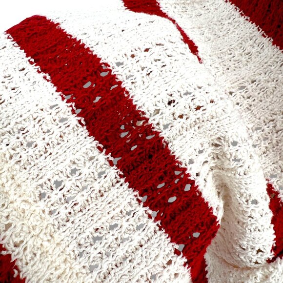 Madewell Bali Crochet Polo Red White Striped Short Sleeve Top Size Medium NWT - Picture 7 of 11